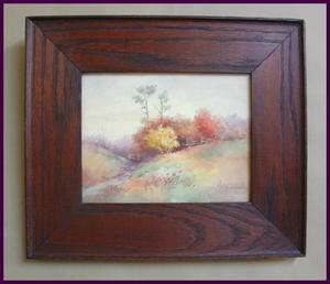 Original Water Color Painting in Oak Arts and Crafts Frame by Listed Artist: Florence A. Bradley